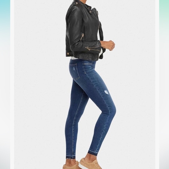 Spanx distressed skinny jeans raw hem size small medium wash blue shapewear - Picture 1 of 15